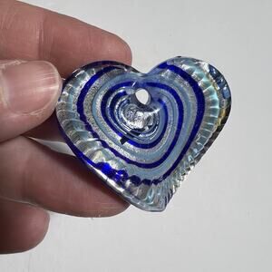 Blue Moon Beads Bead Bazaar Heart Necklace Pendant Murano Style Hand Blown Glass